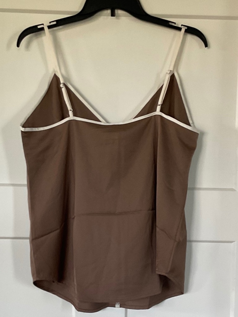 Express Brown Satin Cami sharp V-neckline contrasting white piping trim - Picture 2 of 10
